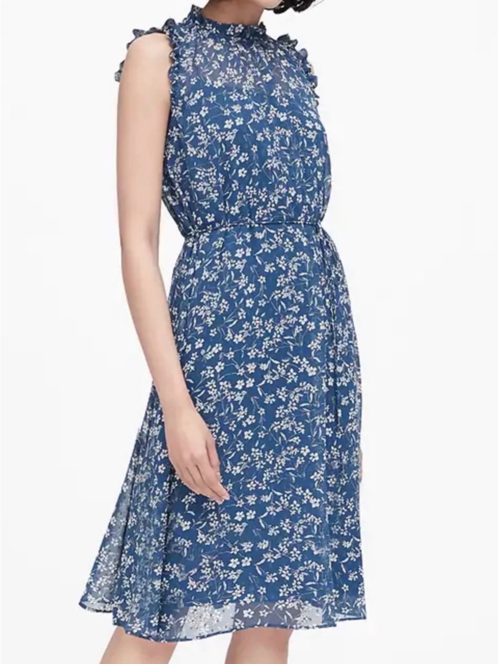 Banana Republic Navy and White Floral Ruffle Mini Dress